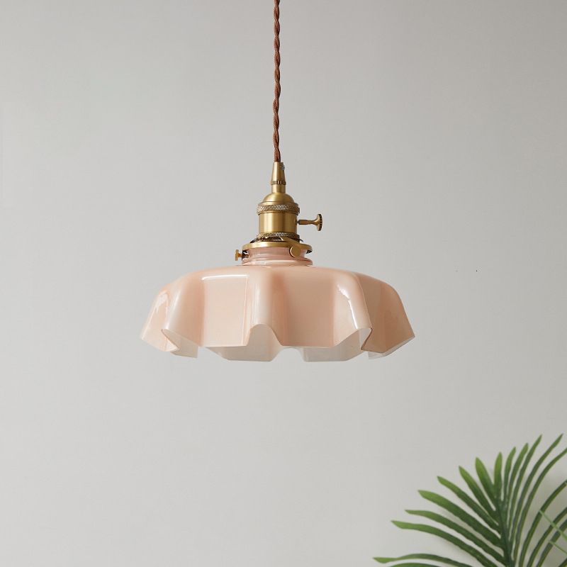 Pot Cover Shape Hanging Lighting Industrial Style Glass 1 Light Pendant Lamp
