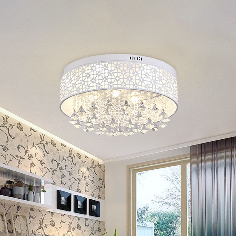 Plafonnier encastré en forme de tambour blanc lustre moderne en cristal de métal LED