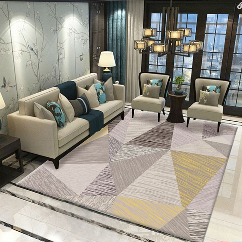 Brown Modern Area Rug Polyester Geometric Rug Washable Rug for Living Room