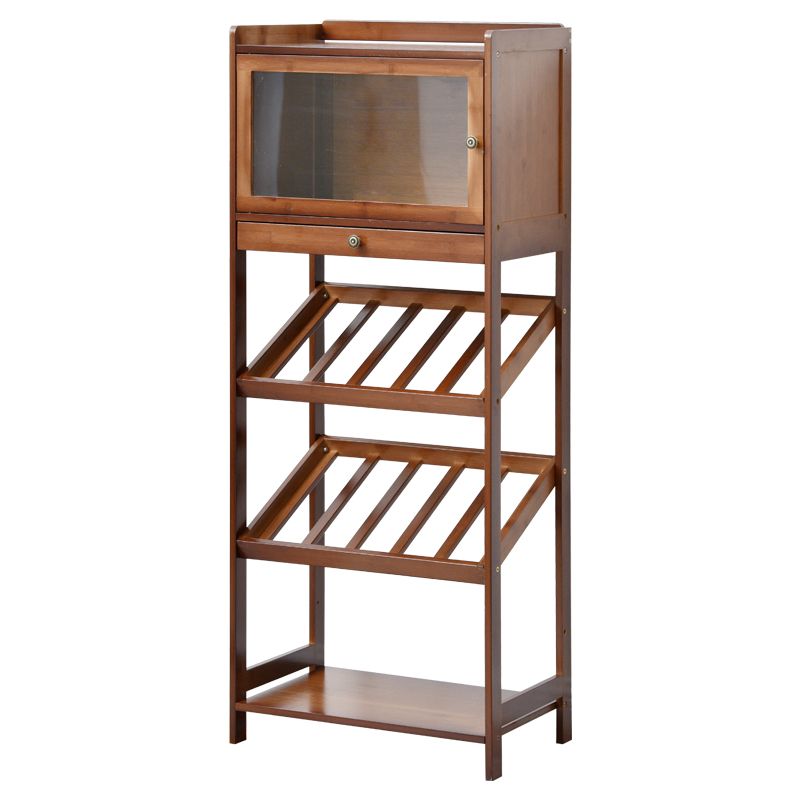 Modern Floor Wine Rack Kitchen Wine Bottle & Glass Rack in Brown