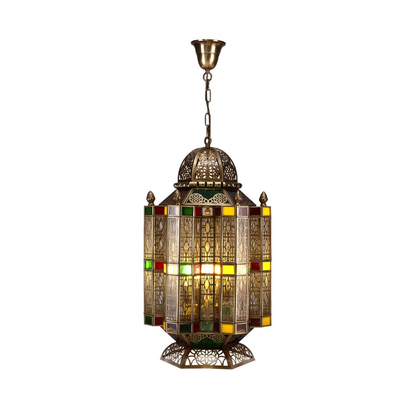 4 Bulbs Metallic Pendant Chandelier Rustic Brass Lantern Shade Dining Room Pendulum Light