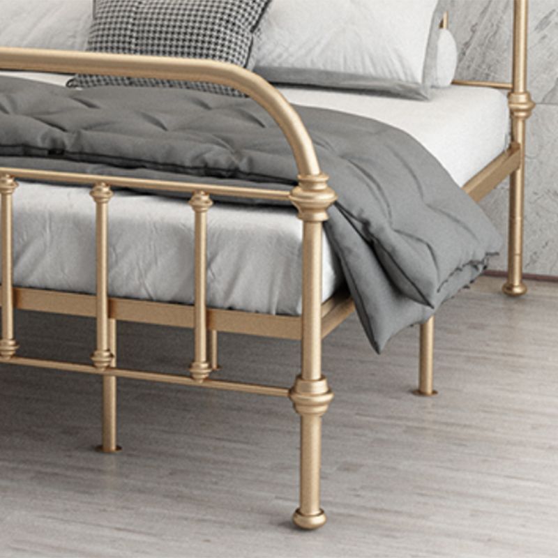 Open-Frame Bed with Spindle Headboard and Metal Legs in Solid Color