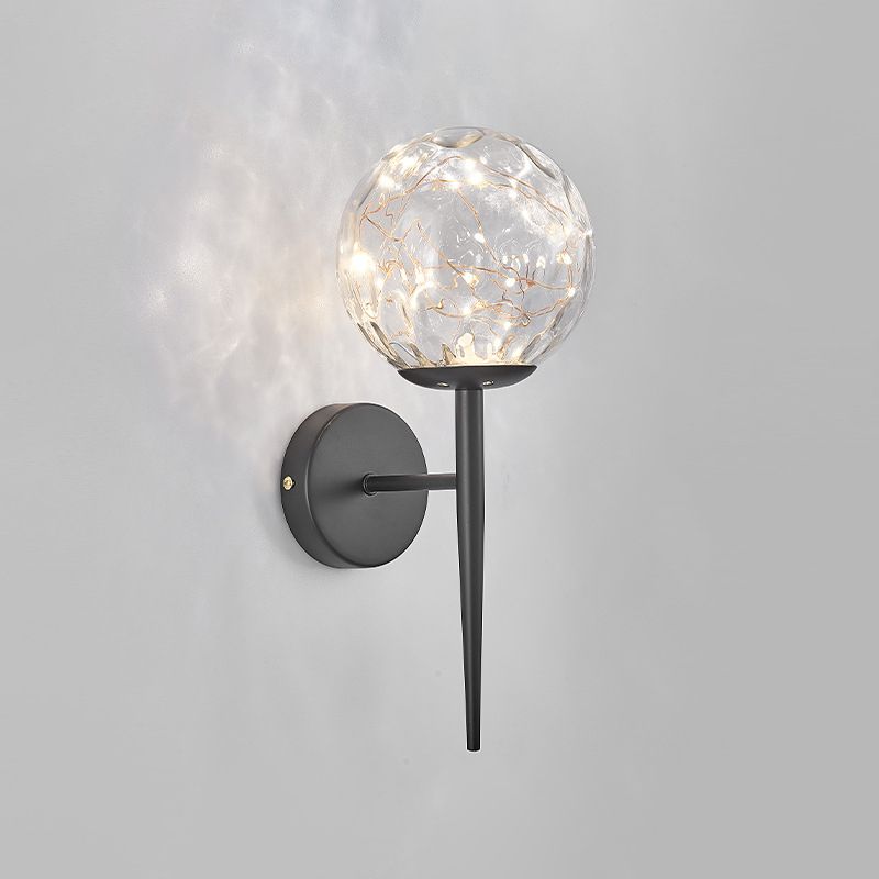 Glass Spherical Shape Wall Lights Modern Style 1 Light Wall Sconce for Bedroom