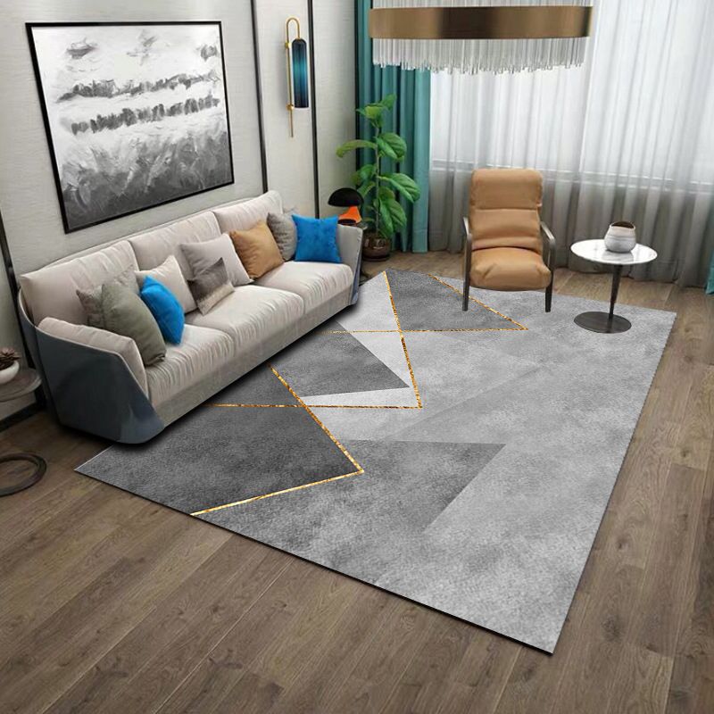 Grey Casual Indoor Rug Polyester Abstract Graphic Rug Non-Slip Backing Rug for Living Room
