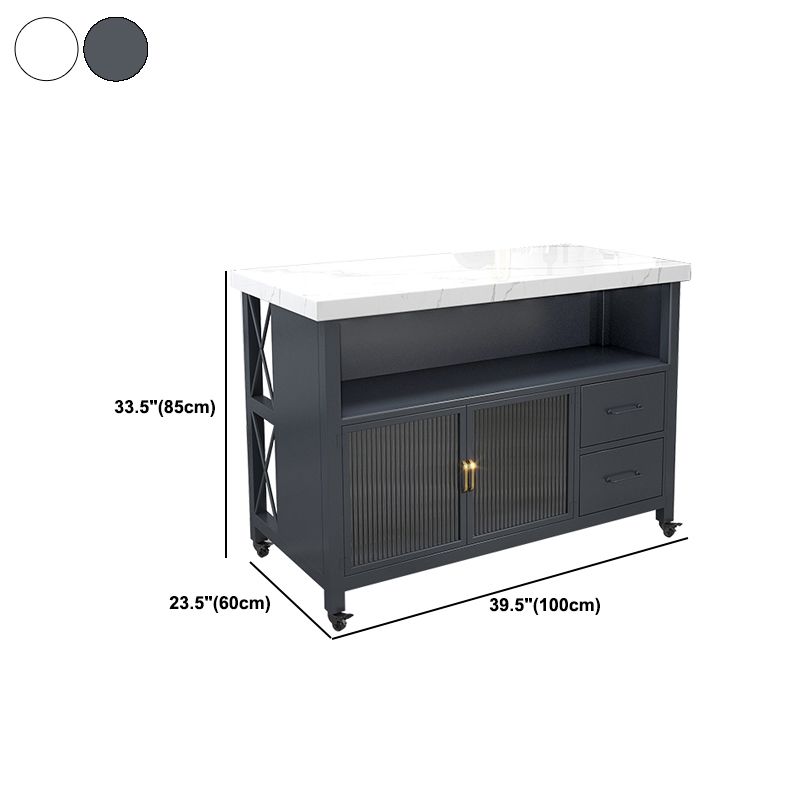 Modern Style Marble Kitchen Trolley Stationary Kitchen Trolley with Double Sided Cabinet