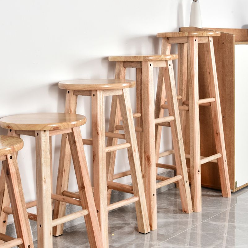 Modern Armless Backless Counter Stool Oak Wood Kitchen Bar Stool with Seat and Pedal
