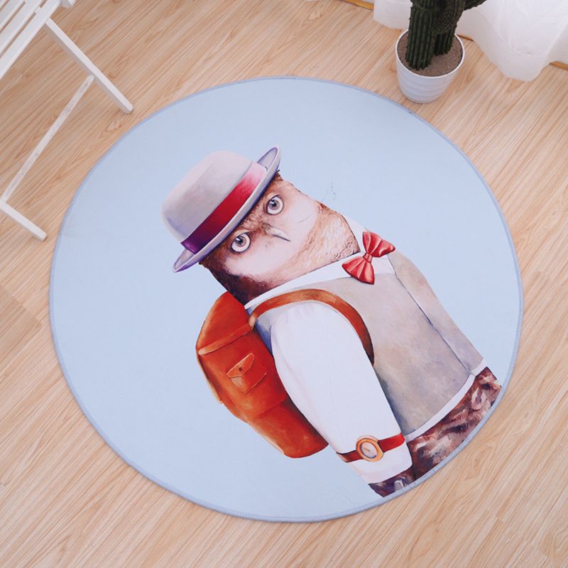 Cute Bedroom Rug Multi Color Anmial Printed Area Carpet PVC Easy Care Stain-Resistant Indoor Rug