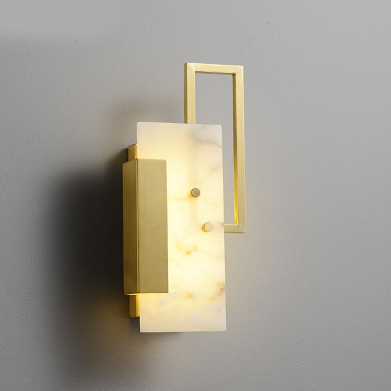 Modern Brass Wall Light Gold Geometric Wall Sconce with Mica for Bedroom