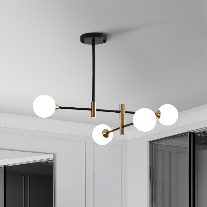 Modern Metal Hanging Chandelier Light Glass Shade Ceiling Chandelier in Black for Living Room