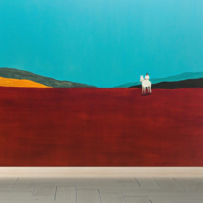 Contemporary Art Meadow Scene Mural Red Decorative Wall Covering for Living Room