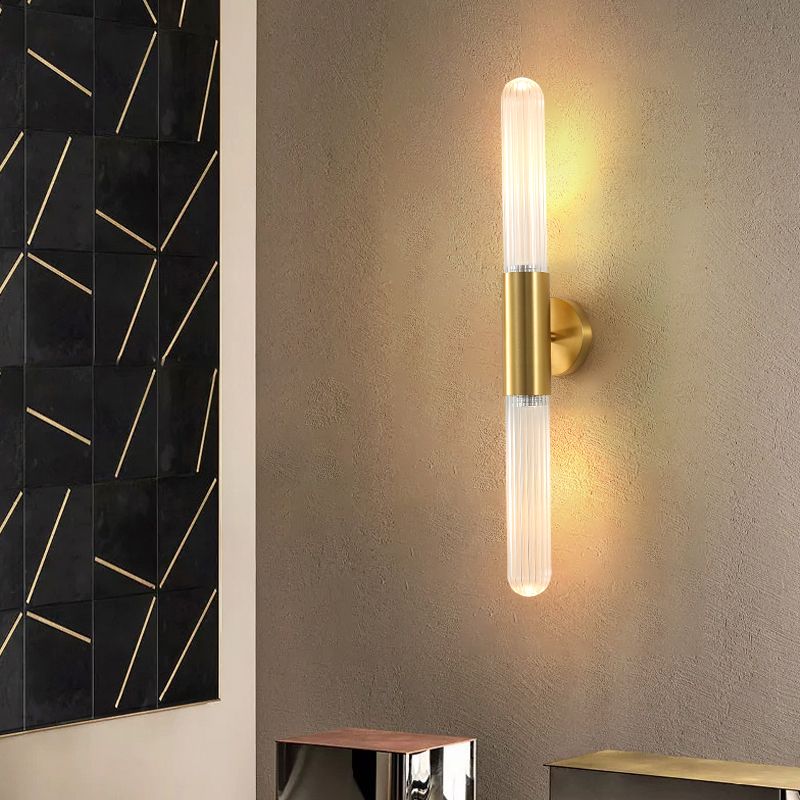 Linear Shape Metal Wall Mount Light Modern Style 2-Lights Wall Light Sconce in Gold