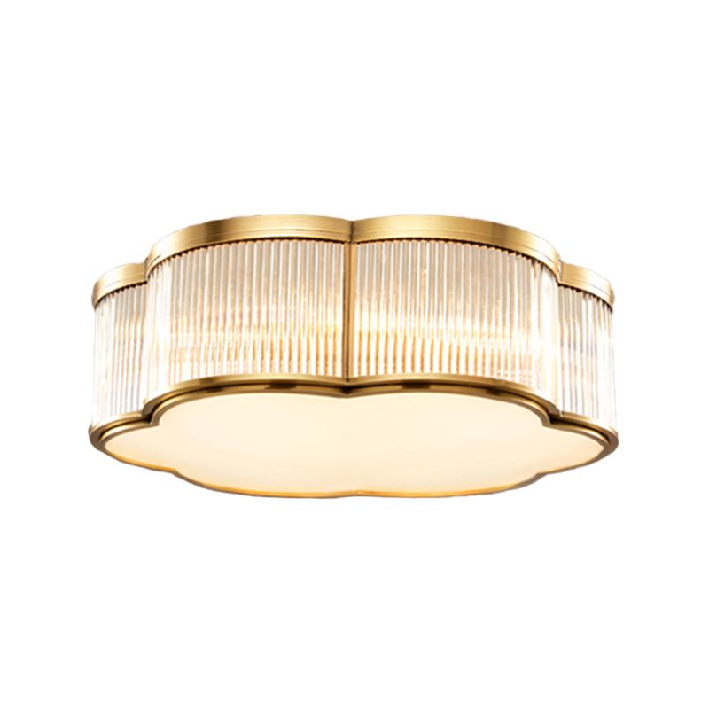 Simplistic Floral Flush Mount Light Fixture Glass Ceiling Mount Lighting in Brass
