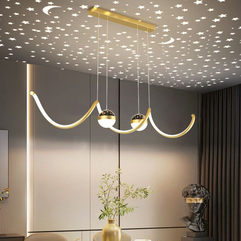 3-Light Modernism Ceiling Light Golden/Black LED Kitchen Island Lighting for Foyer