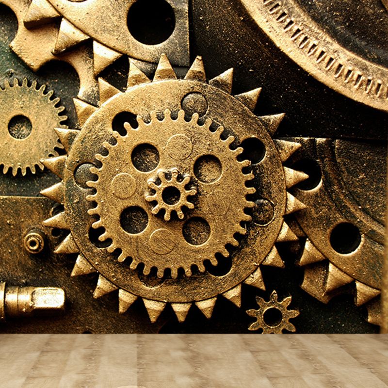 Industrial Style Metal Gear Mural Wallpaper Non-Woven Stain Resistant Soft Color Wall Art for Living Room