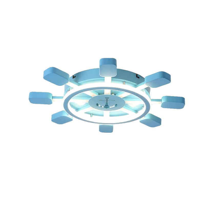 Plafonnier en métal de style nautique en forme de gouvernail en bleu pour chambre de garçon