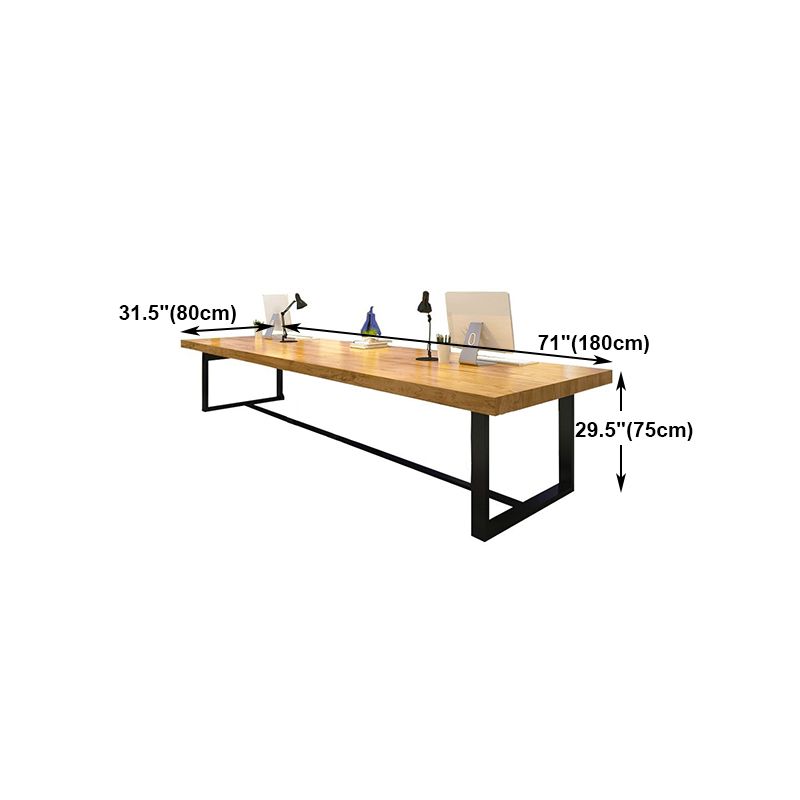 Mesa de comedor rectangular industrial de metal, mesa superior de madera maciza de pino con base de caballete