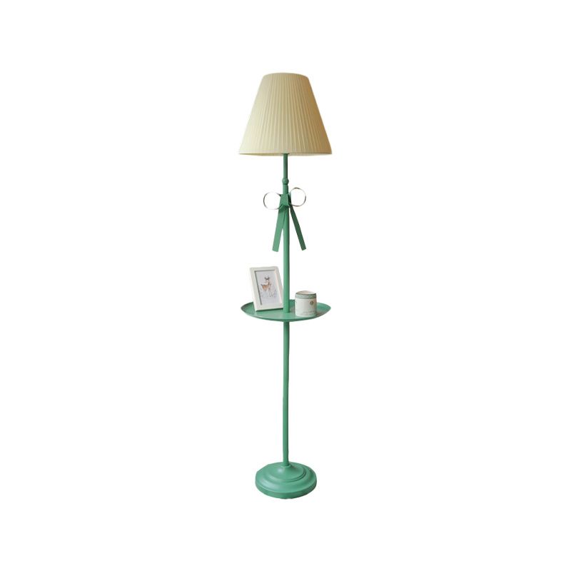 Ribbon Floor Standing Lamp Kids Iron Single Green Floor Light with Beige/Pink Pleated Shade