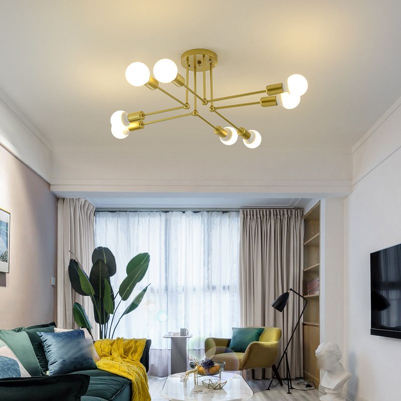 Sputnik Metal Ceiling Light Fixture Loft Style Bedroom Semi Flush Ceiling Light