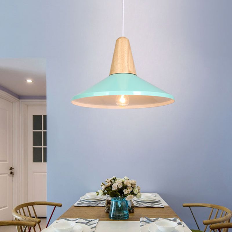 Houten kegel hanglamp in moderne beknopte stijl gelakte ijzeren macaron hangende lamp