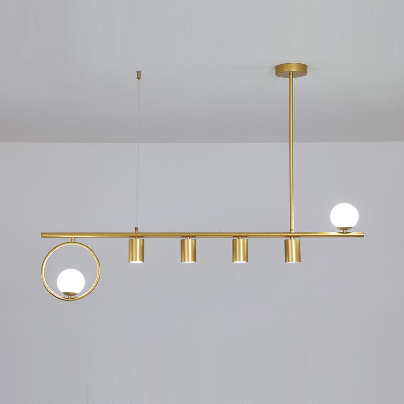 5 / 6 Light Ceiling Pendant in Black / Gold Finish Metal and Glass Kitchen Island Fixture