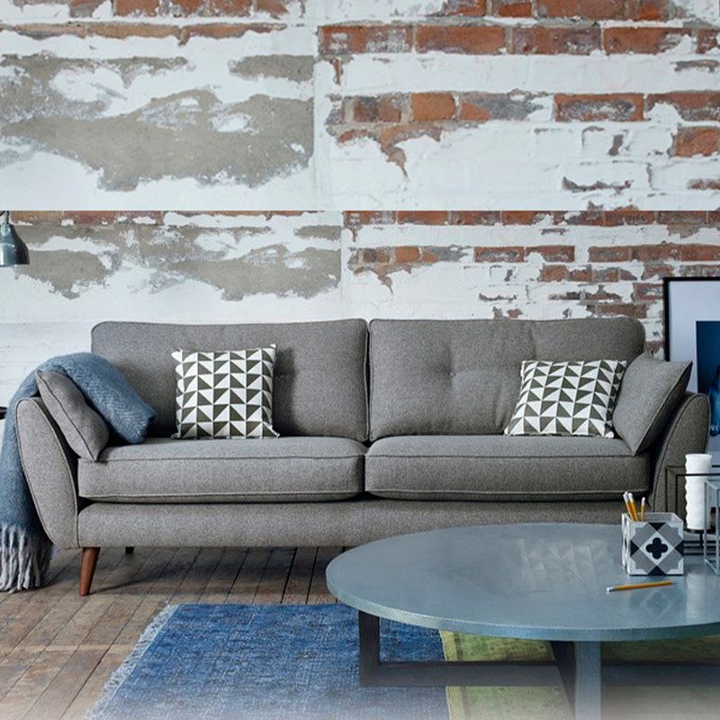 Tufted Flared Arm Sofa 3-Seater 34.64" H Linen Cushions Sofa