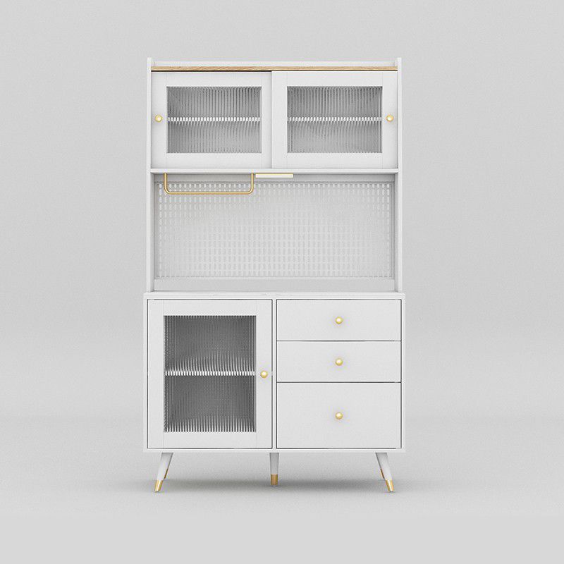 Modern Glass Doors Server 3 Drawers and Doors Cabinets Buffet Sideboard with LED Lights