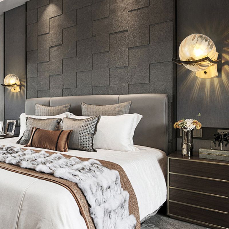 Modern Style Wooden Wall Sconce Glass Shade 1 Light Wall Mount Light Fixture for Living Room