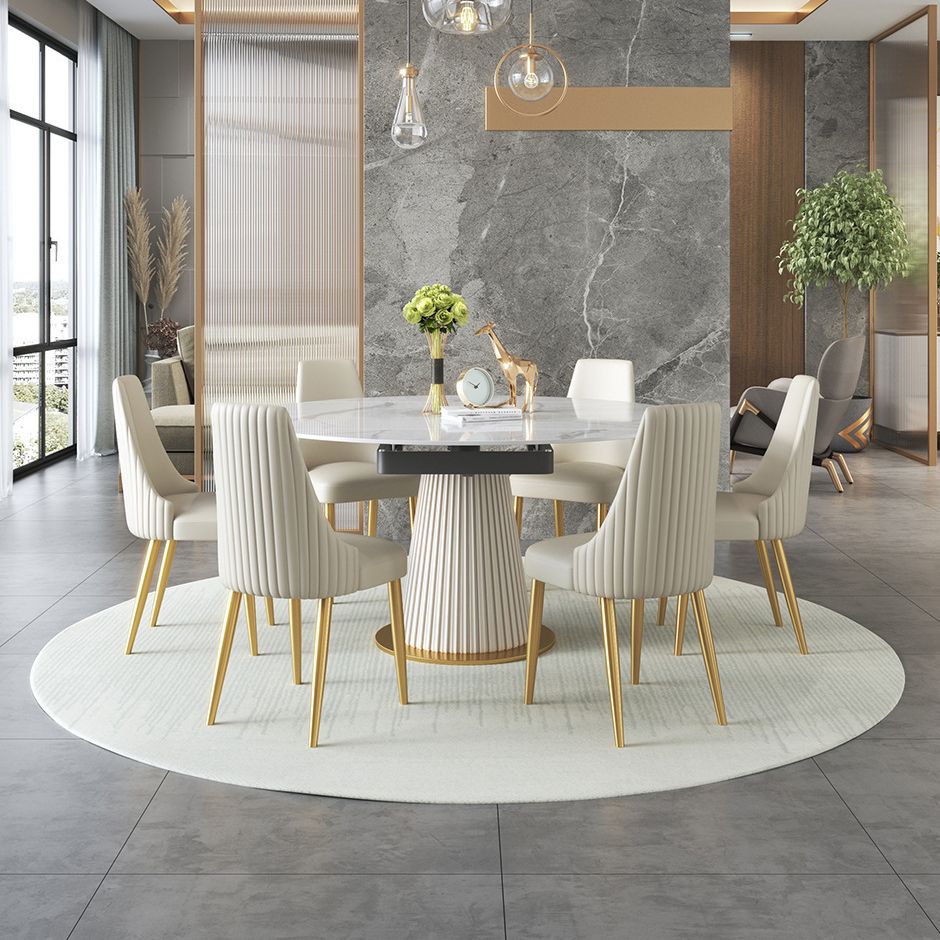Glam Sintered Stone Dining Room Set with Round Table Space-Saving Design Dining Table Furniture