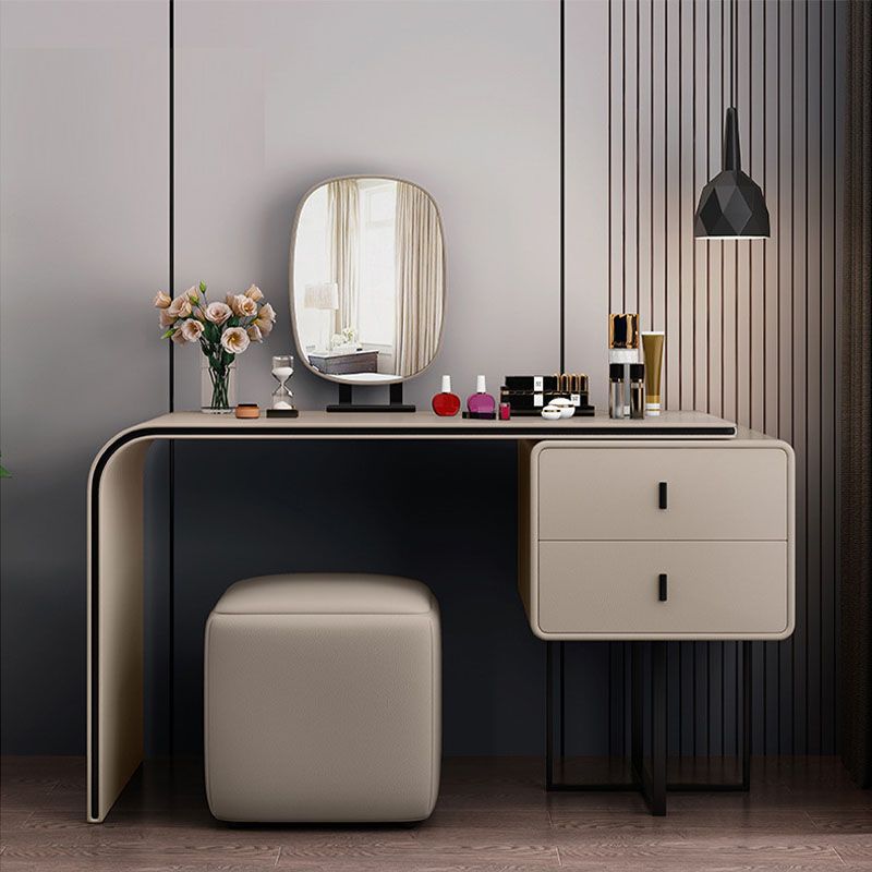 Bedroom Glam Double Drawers Faux Leather Standing Make-up Vanity