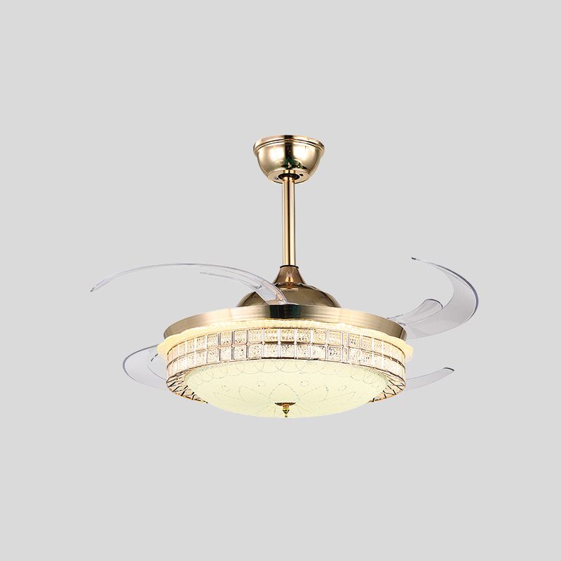Kristallschüssel Deckenventilator Lampe Einfachheit 4 Blades Schlafzimmer LED SEMI BUSCH LAUT IN GOLD, 47 "breit