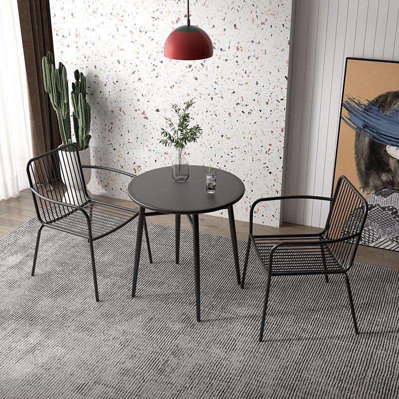 Modern Outdoor Bistro Chairs Metal With Arm Iron Patio Dining Armchair