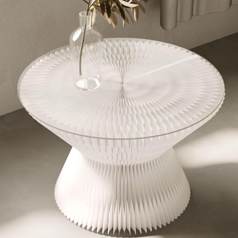 Contemporary Round Side Table, Antique Finish Top and Drum Base Side Table