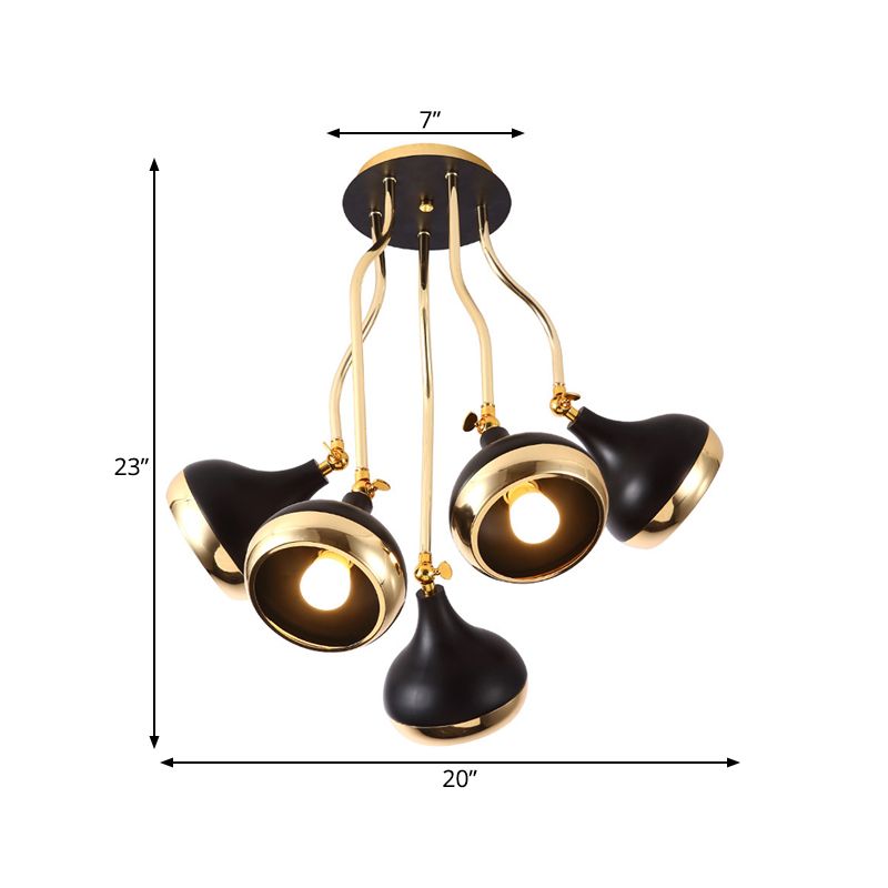Sala de estar de cebolla semi flushmount luz de hierro negro de 5 bombas y dorado cerca de la lámpara de techo con brazo de olas