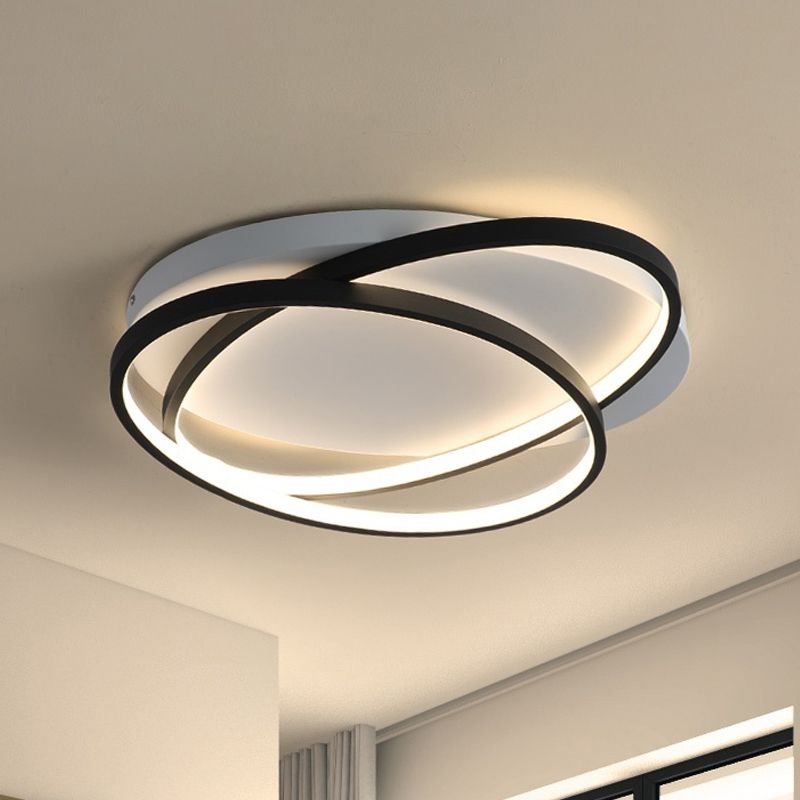 Black Ellipse Crossed Ceiling Light Modernist Acrylic Thin Flush Mount LED Lighting in Warm/White Light for Bedroom, 20.5"/25" W
