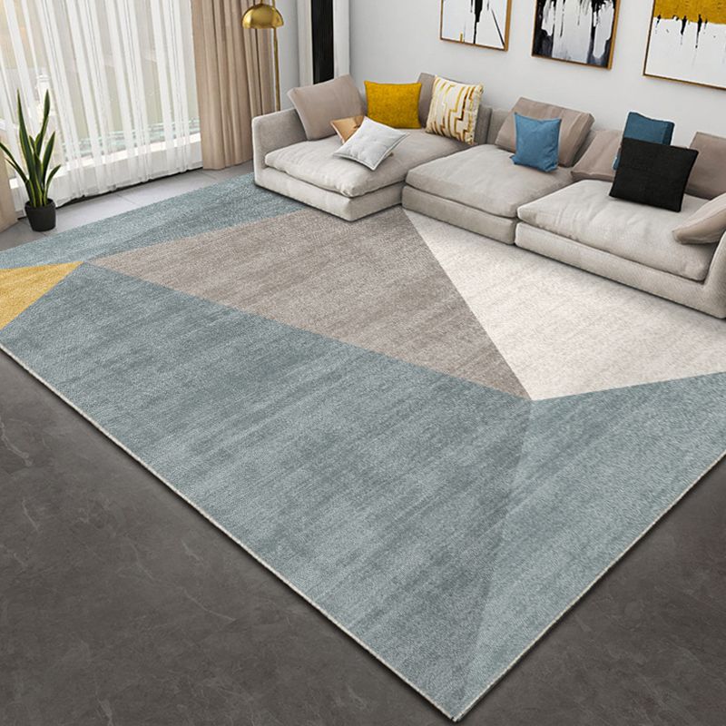 Blue Modern Area Rug Geometric Pattern Polyester Area Carpet Non-Slip Rug for Living Room