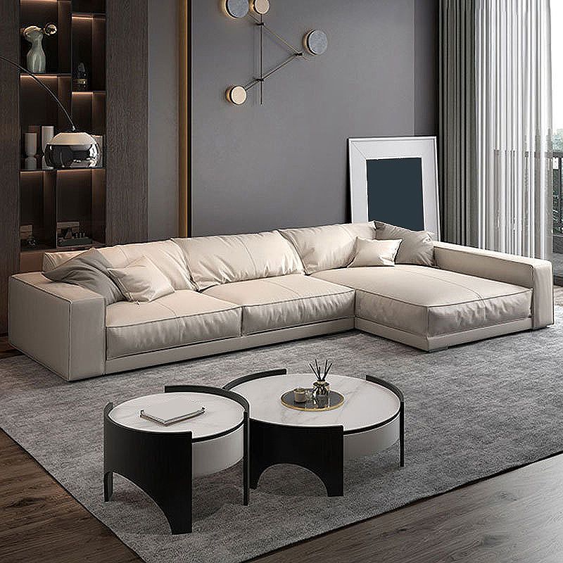 Braccio quadrato in pelle vera sezione/divano bianco sezionale per soggiorno