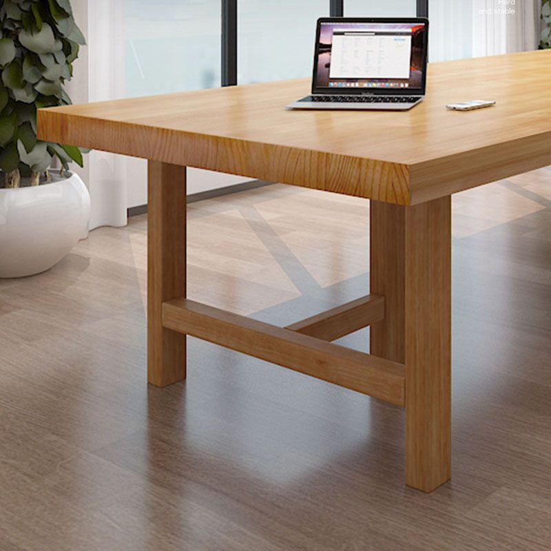 Pine Wood Top Dining Table Traditional Luxury Table with Solid Wood Sled Base