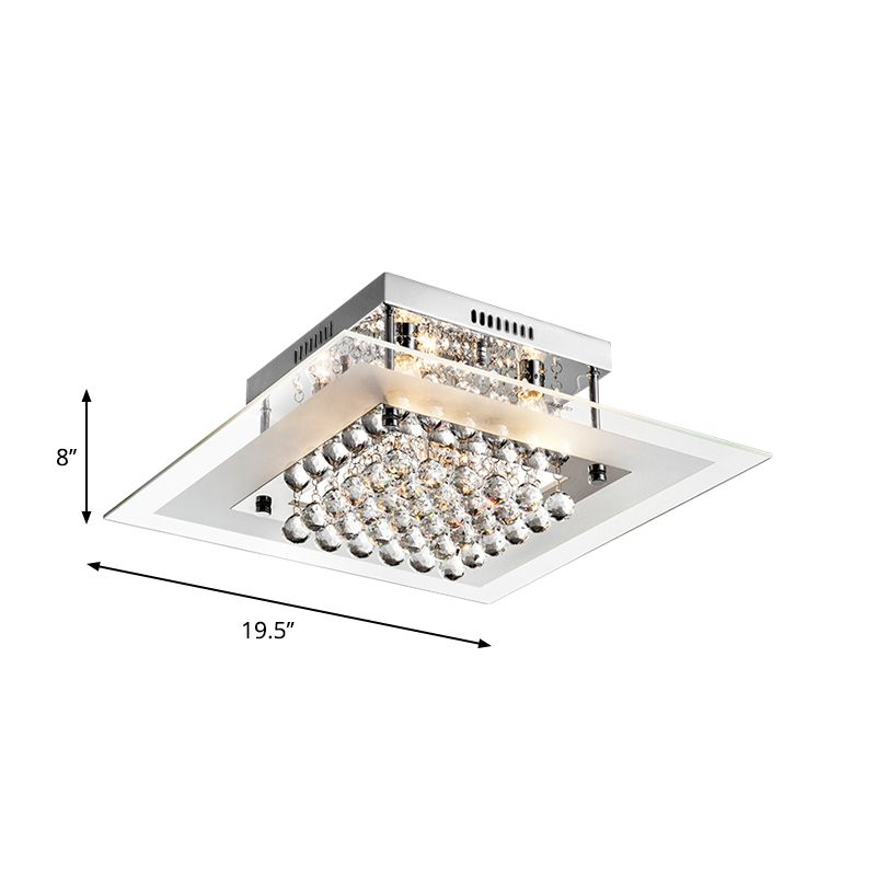 Cromado 5 cabezas iluminación semi montura moderna cristal transparente orbes cuadrados lámpara de techo