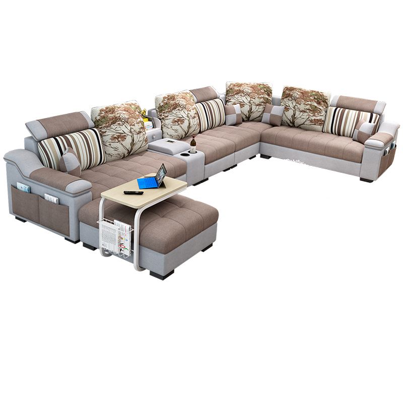 Sloped Arms Pillowed Back Cushions Sectionals Sofas for Living Room