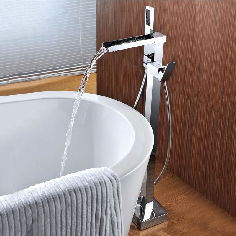 Floor Mounted Metal Freestanding Tub Filler Waterfall Freestanding Faucet with Hose