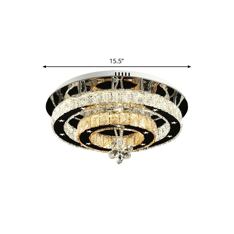 Cut Crystal Ring Ceiling Light Contemporary Chrome LED Flush Mount Lamp with Star Design, 15.5"/19.5" Wide