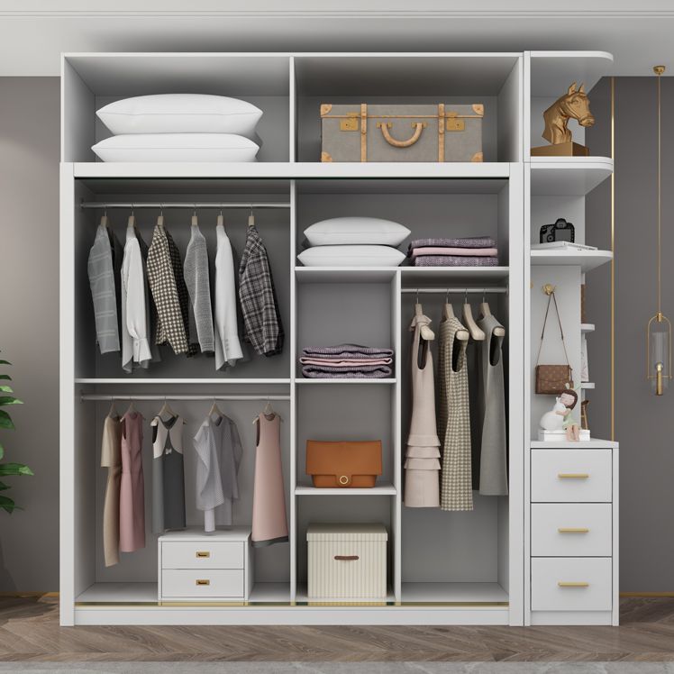 Modern White Wardrobe for Home Manufactured Wood Cabinet with Sliding Doors