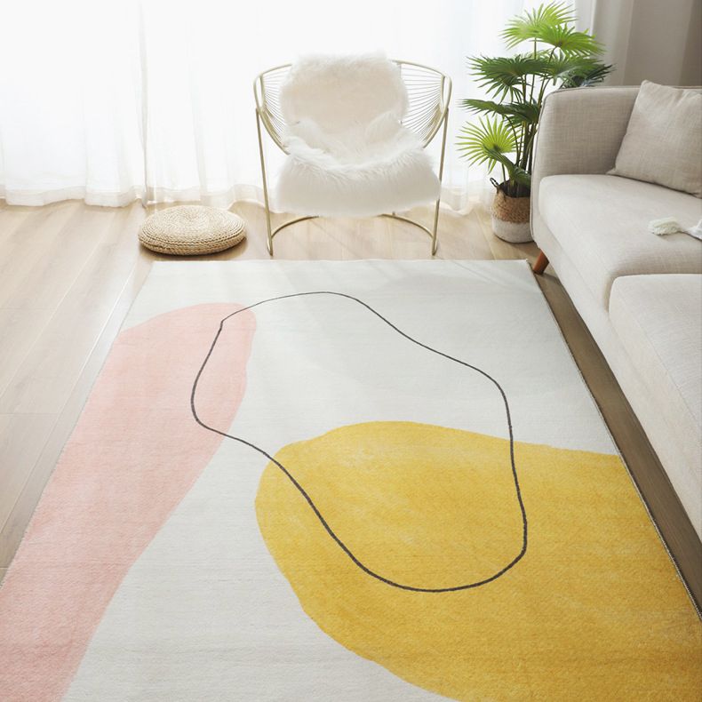 Yellow Living Room Rug Nordic Graphic Area Rug Polyester Stain Resistant Rug