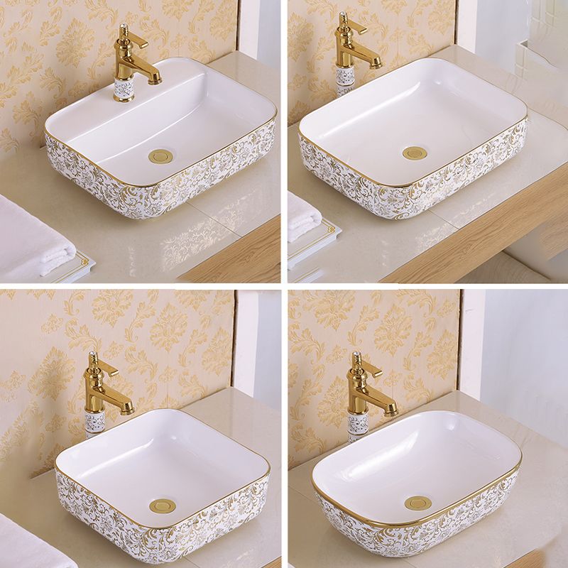 Traditional Vessel Sink Oval Porcelain with Pop-Up Drain Vessel Lavatory Sink