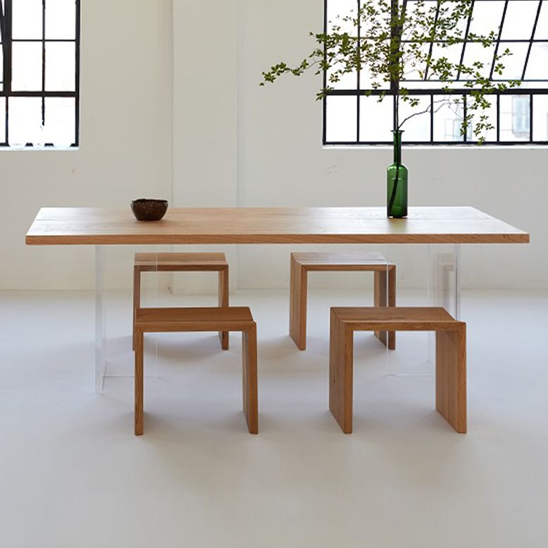 Rectangle Solid Wood Brown Tone Dining Table Simplicity Double Pedestal Table for Dining Room