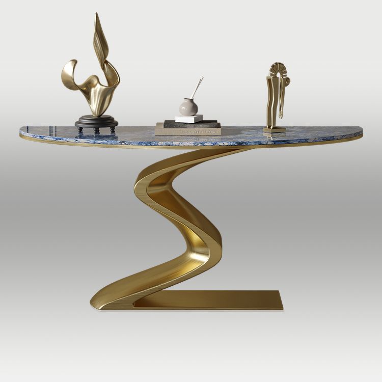 Glam Blue Console Table Half Moon Console Sofa Table for Hall