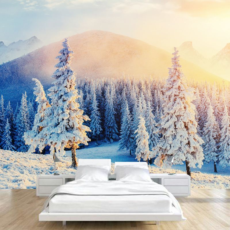 Sunshine on Snowy Cypress Mural Brown Modern Style Wall Covering for Living Room