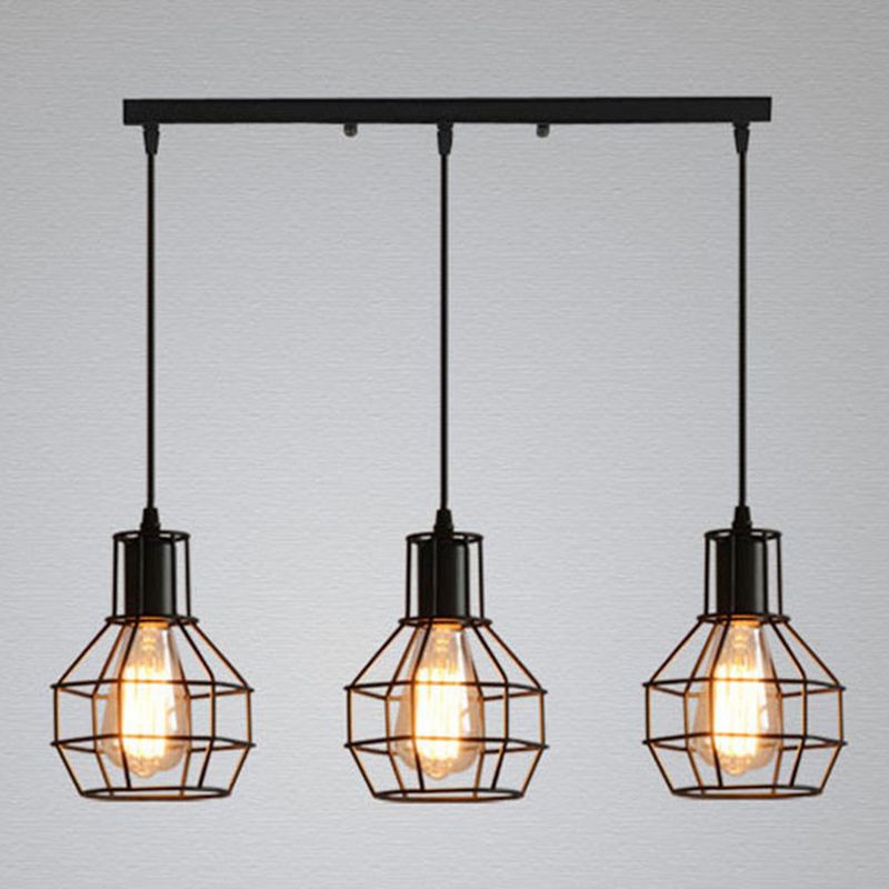 Metal Black Pendant Ceiling Light Open Cage Industrial Style Hanging Light Fixture