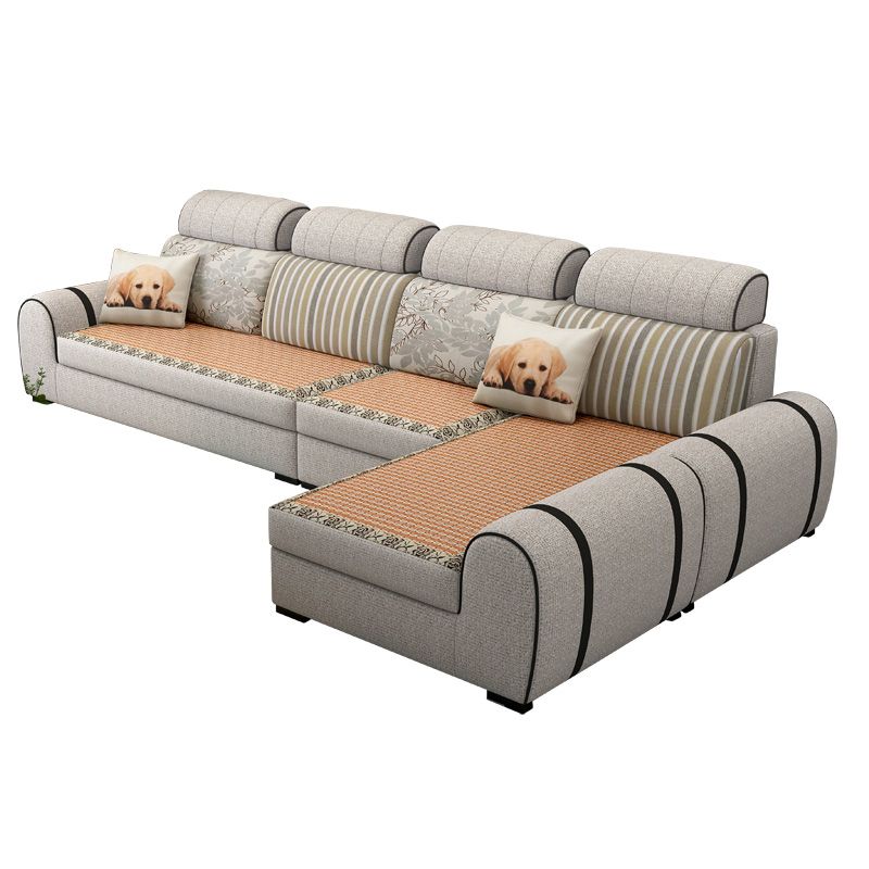 120.08"L x 70.87"W x 37.4"H Farmhouse Fabric Cushion Back Sectionals with Pillows