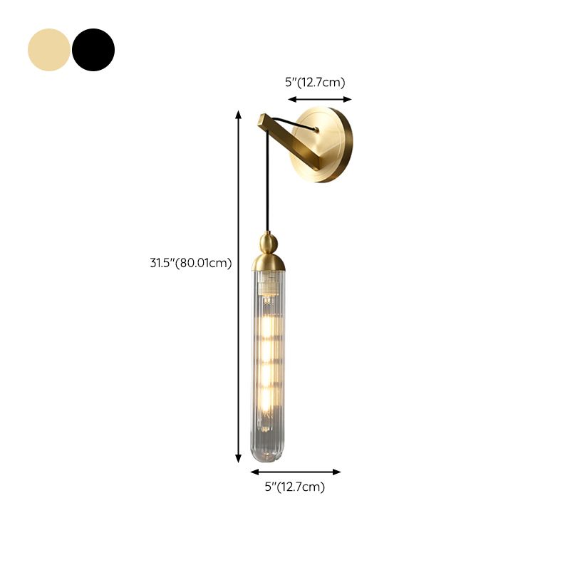 Black / Gold 1 - Light Wall Light Glass Tube Shade Solid Brass Wall Sconce